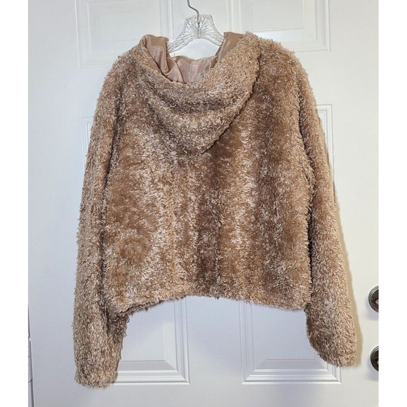 Wild Fable Jacket Teddy Bear Size XL Caramel Bomber Hooded Lined Pockets Zipper - Picture 7 of 12